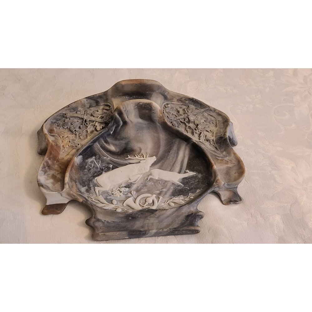 Vintage Genuine INCOLAY Stone Leaping STAG Deer Valet Tray